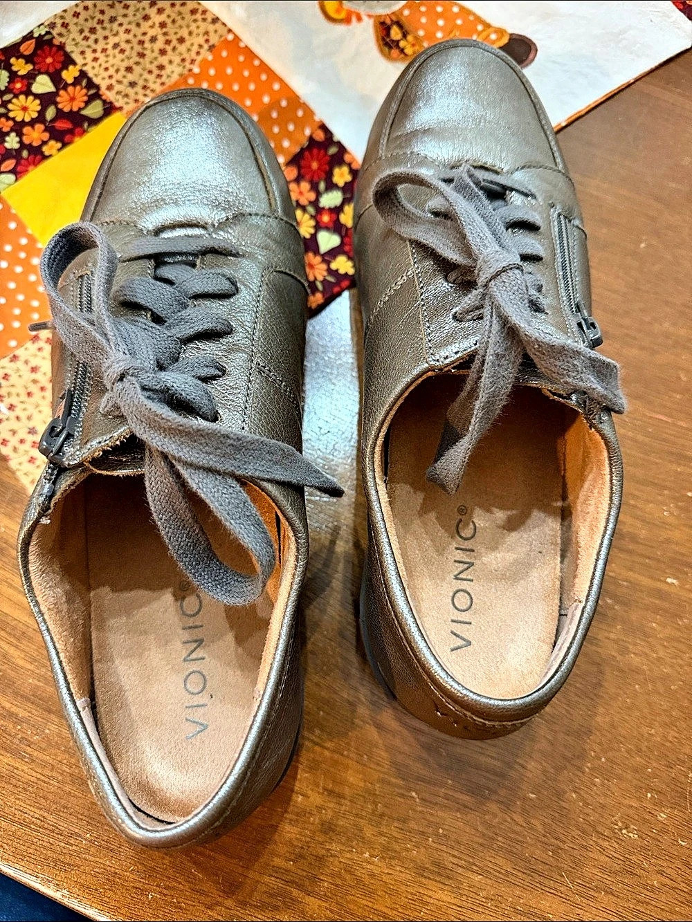 Vionic Willa Walker Sneakers Metallic Bronze Metallic Zip Sneakers.